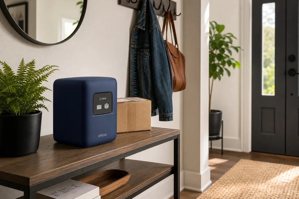 eMbox Entryway console — indoor placement in a home